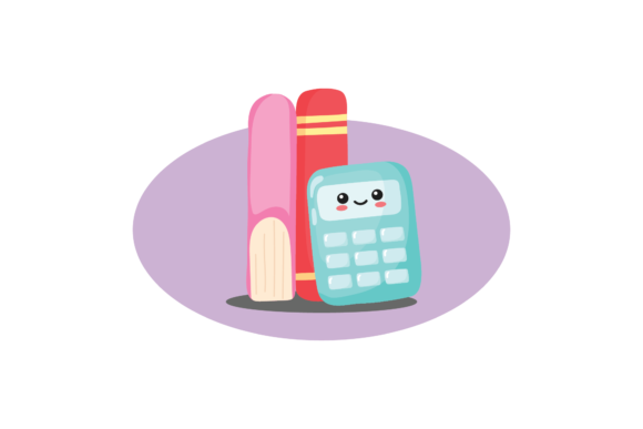 School Kawaii Books & Calculator Icons Graphics