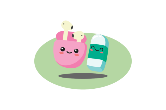 School Kawaii Earphone & Eraser Icons Graphics